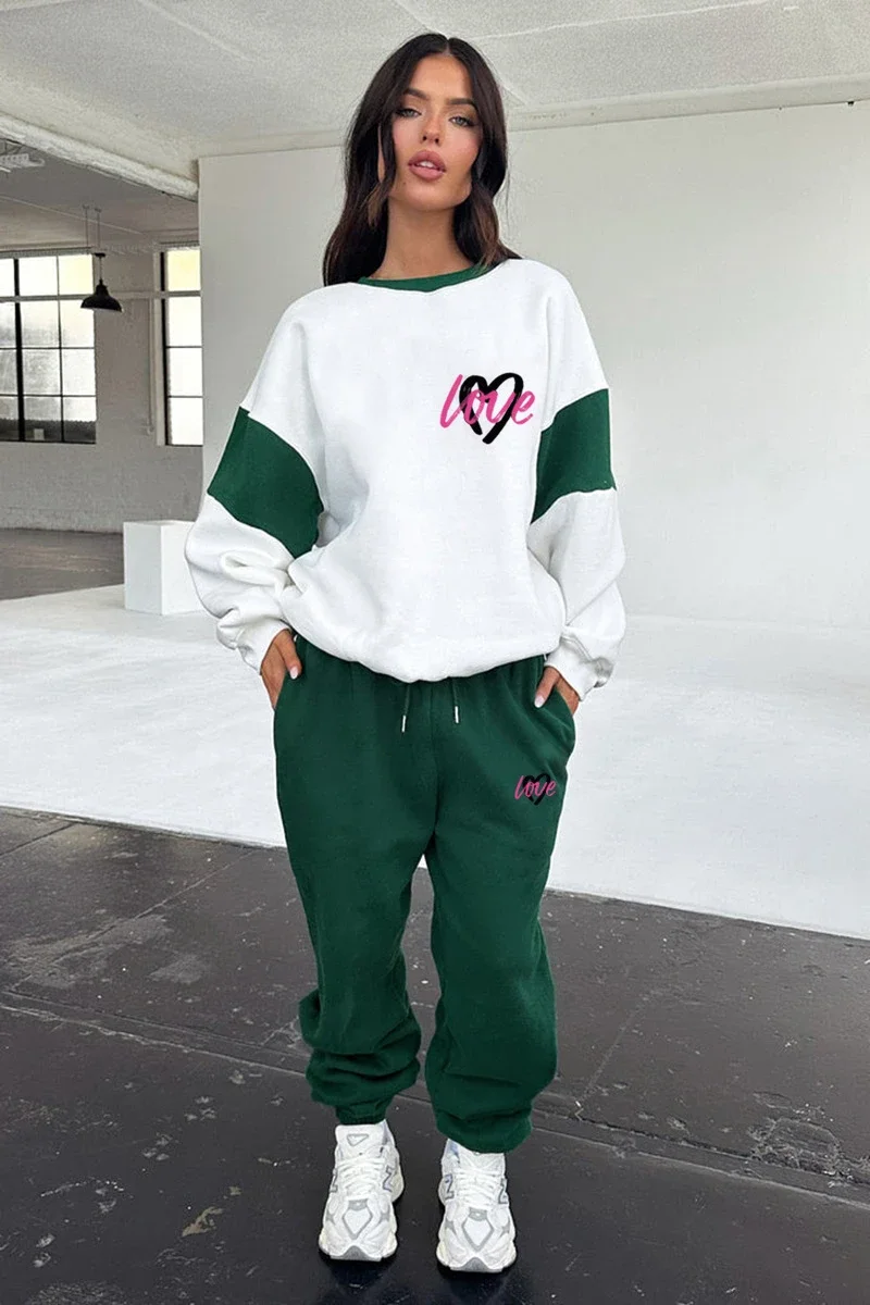 Street 2 Piece Sets Women Outfit Autumn Clothes Women 2024 Colorblock Sweatshirt Top and Pants Sets Fleece Sweatsuits Woman Sets