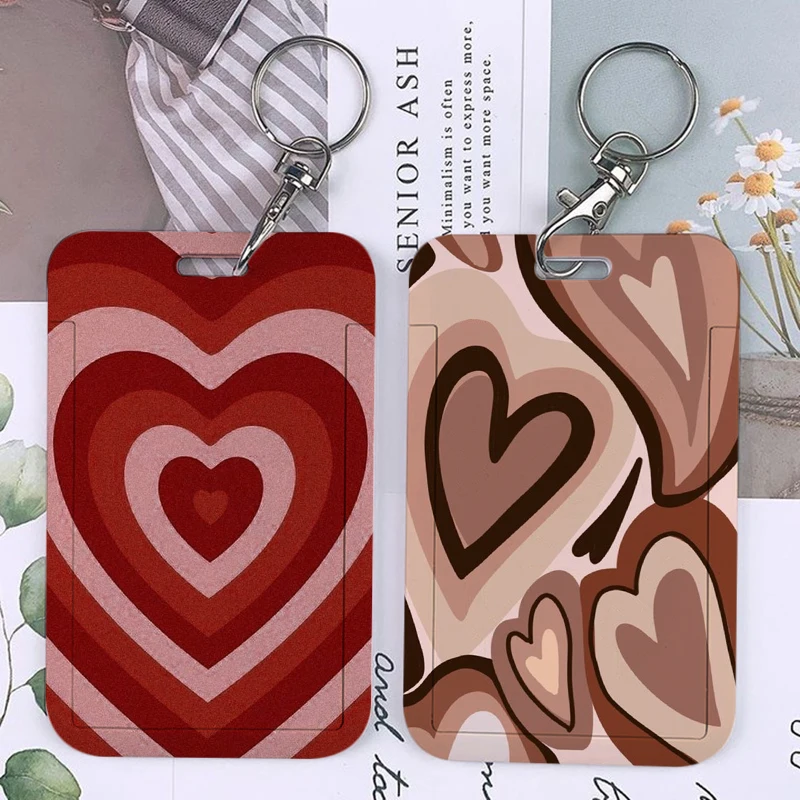 Romantic Love Pattern Keychain Card Holder Red Pink Liquid Same Heart Keychains Bank Bus ID Credit Cards Key Ring Chains