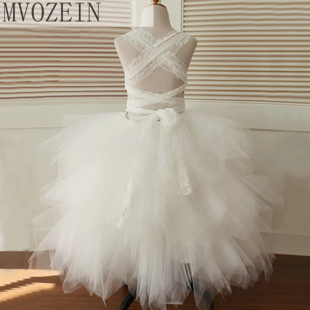 Spitze Riemen 2023 Blume Mädchen Kleid Ballkleid Rüschen Bottom Hochzeit Puffy Schichten Tüll Erstkommunion Geburtstag Pageant Kleid