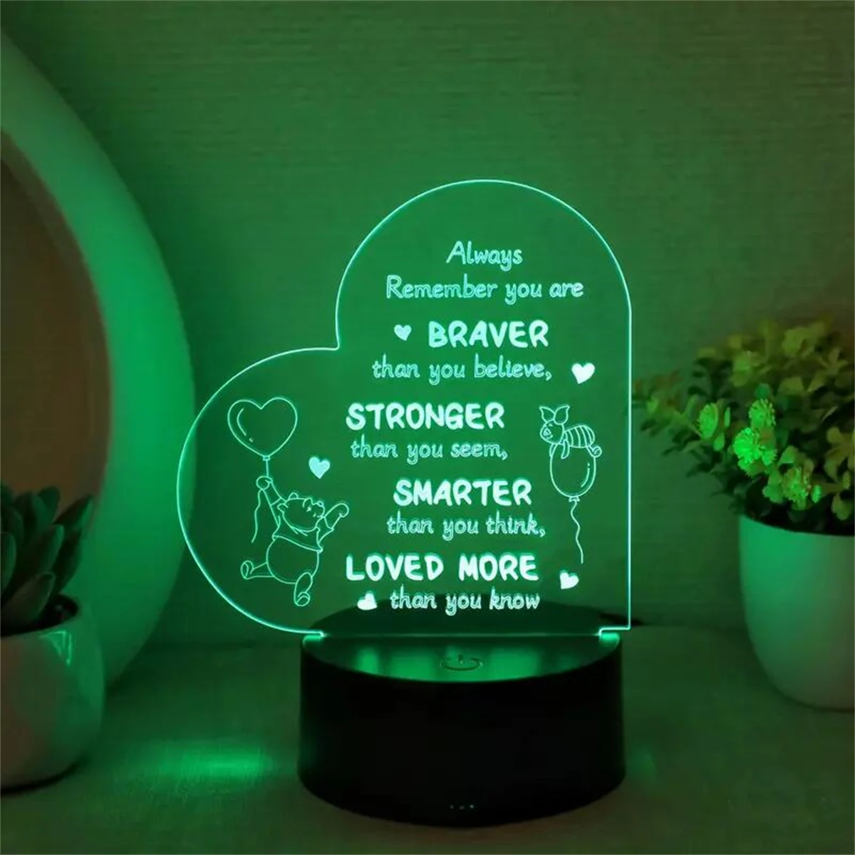 1pc Heart Shaped Text 3D Night Light, 3D Optical Illusion Lamp With Touch, 7-Color Changing Ambient Light For Bedroom