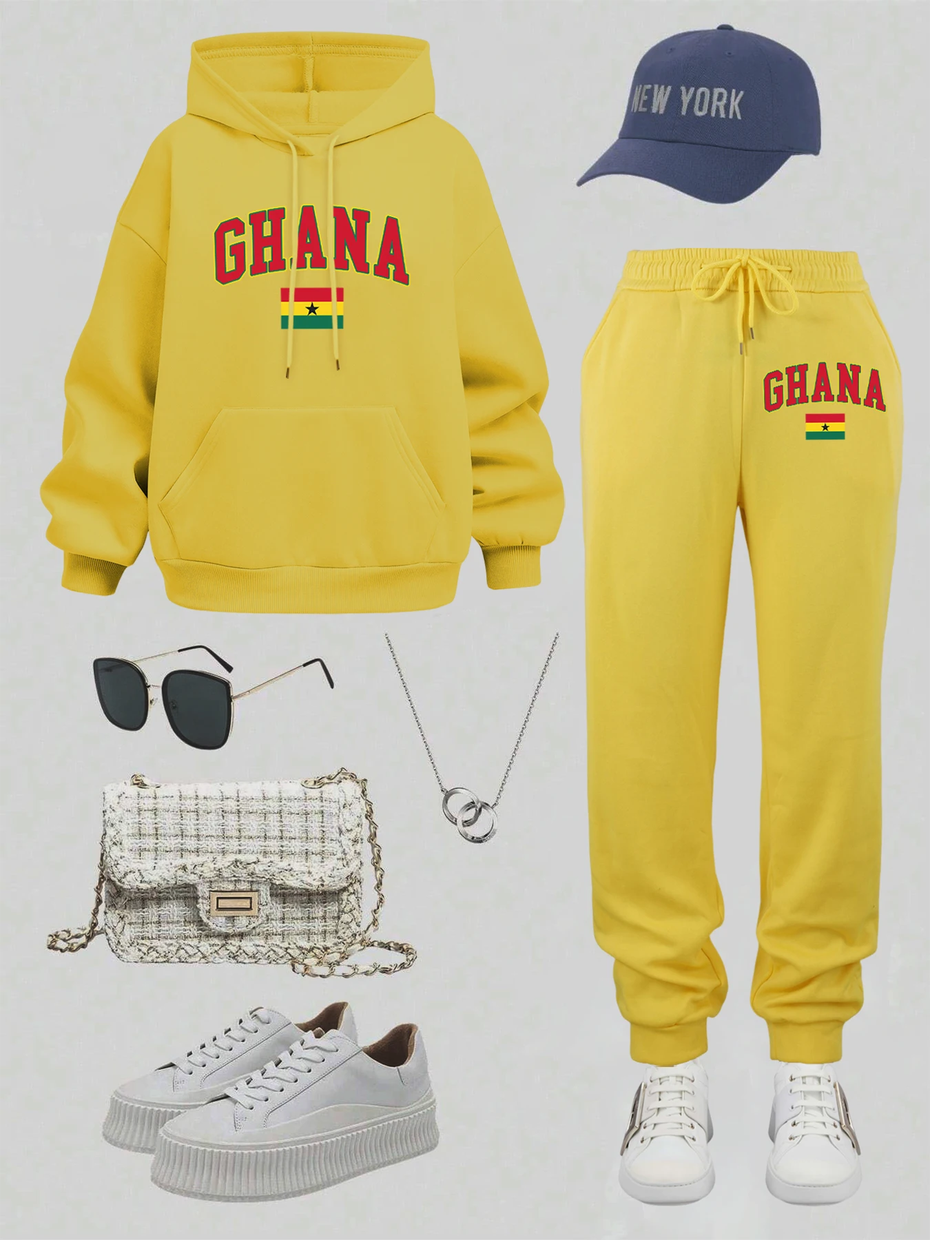 

Женский комплект с капюшоном для бега с буквенным принтом Ганы и флагом, повседневные свободные брюки, флисовые топы с карманами, спортивные спортивные штаны на шнурке