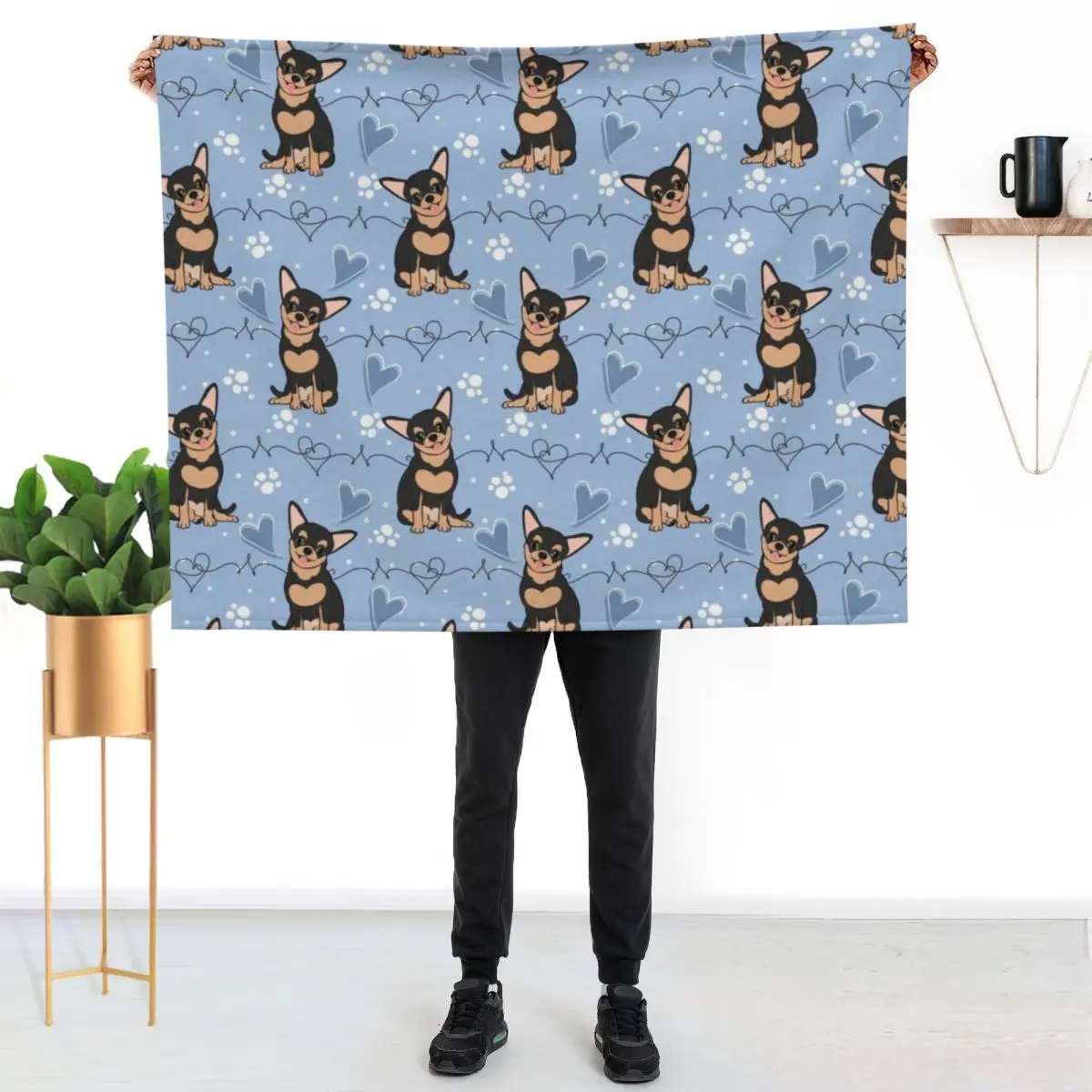 LOVE Black Tan Chihuahua Throw Blanket Cute decorative Retros Bed Fashionable for babies Plaid on the sofa Blankets