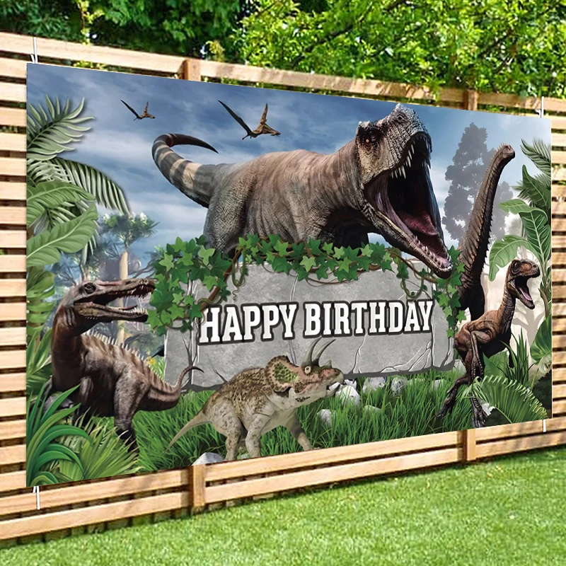 Jurassic World Photography Backdrop Tropical Jungle Dinosaur Park Boys Happy Birthday Party Photo Backdrop Props Wall Decoration
