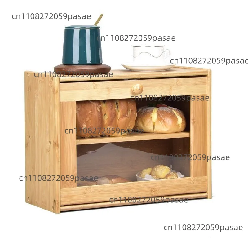 

Transparent Glass Square Bread Box for Home Kitchens: Two-Tier Countertop Spice Storage