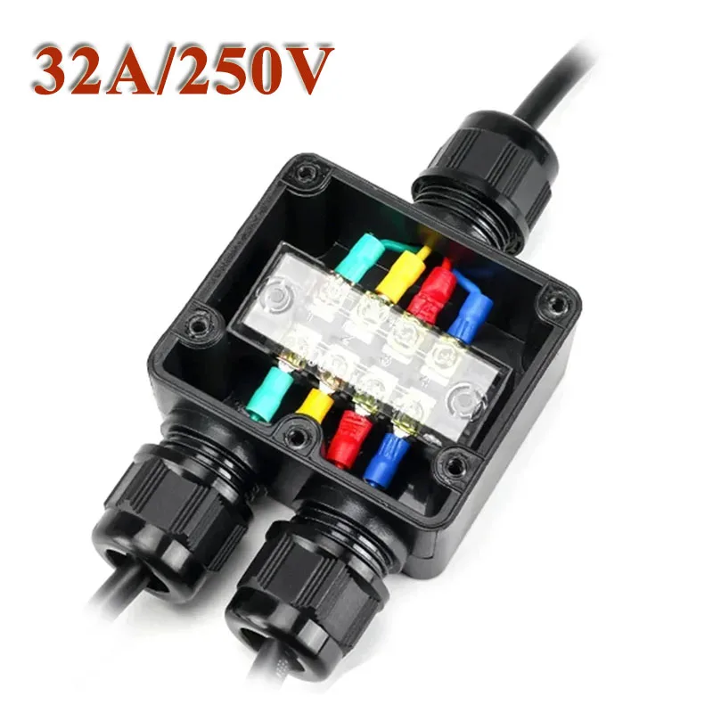 

32A/250V наружная распределительная коробка Y-типа с клеммным тройником, водонепроницаемые силовые коробки с резьбой, IP68, двусторонний разъем для быстрого подключения