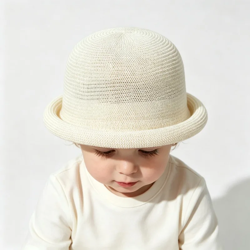 Sommerlicher Eltern-Kind-Baskenmützenhut aus Stroh mit gerolltem Rand, atmungsaktiver Sonnenhut, lässige elegante Kopfbedeckung für Kinder und Erwachsene – Detail 3