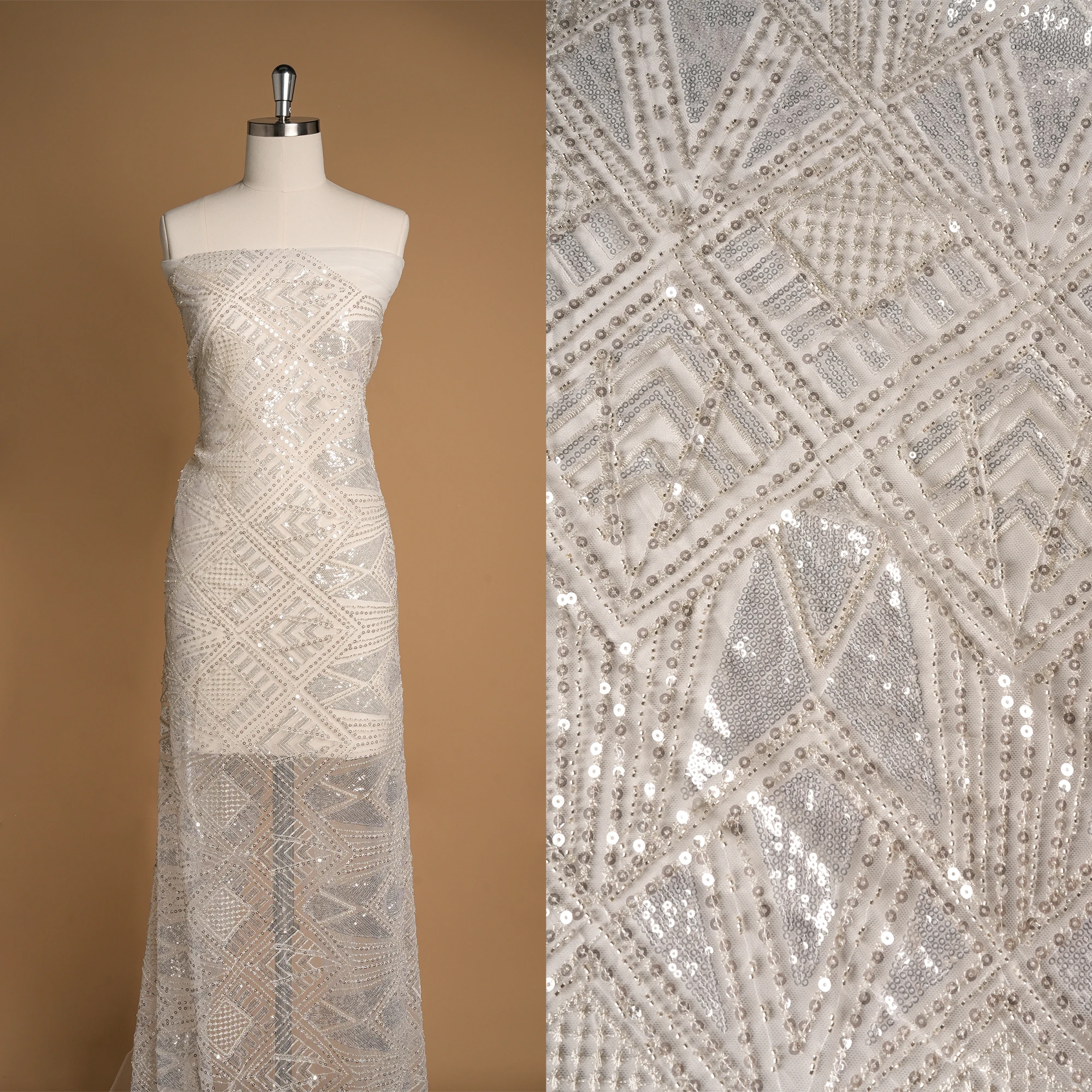 

Luxury Beaded Sequin Lace Fabric Create a Sparkling and Beautiful Wedding Dress With Atmospheric and Fashionable Patterns