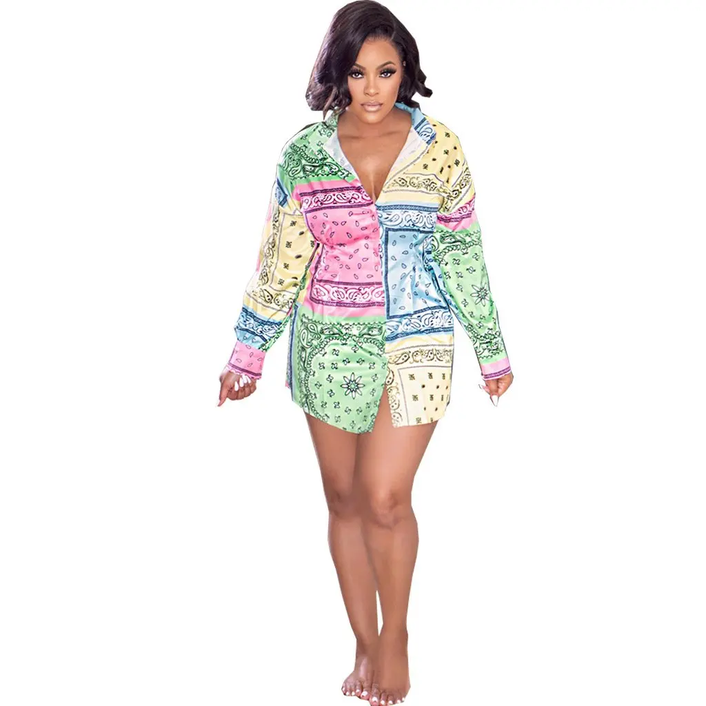 Damen Casual Fashion Digitaldruck Mehrfarbiges Hemdkleid SMR10255 Neuer europäischer und amerikanischer Stil