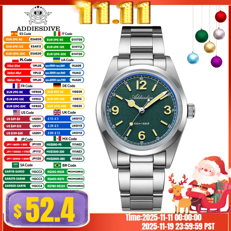 ADDIESDIVE HOT Sale 36mm Men's Watch Relogios Masculino Outdoor Sports Bubble Mirror Pot Cover Glass 10Bar Quartz Watches AD2518