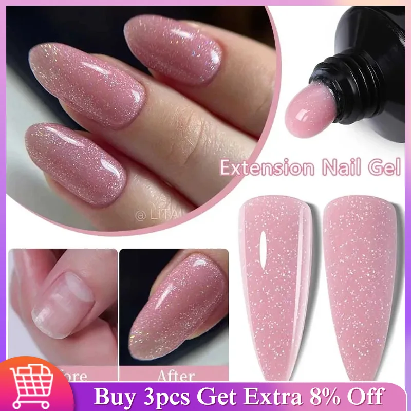 LILYCUTE 15ML Quick Nail Extension Gel Glitter Pink Vernis Semi Permanent UV Gel Nail Polish Nail Art Prolong Construction Gel