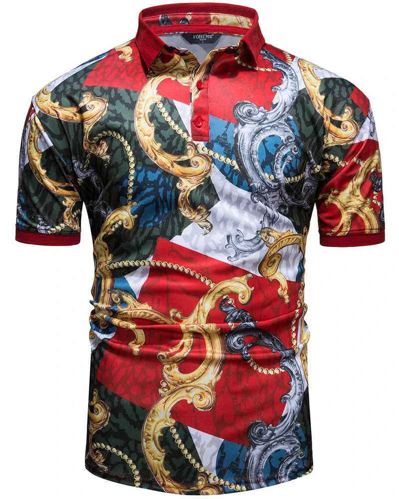 Luxury Golden Chain Graphic Polo Shirts For Men Clothes Retro Baroque Lapel Short Sleeve Summer Fresh Casual POLO Shirt Tops