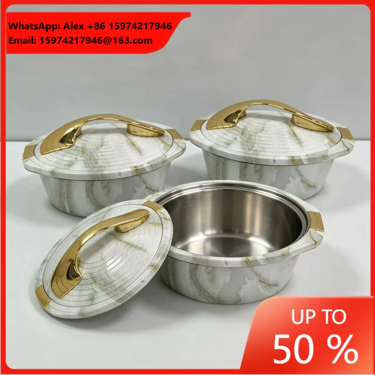 Gold Handle Thermal Food Warmer Set 4L 5L 6L Insulated Hot Pot Large Capacity Catering Buffet Party Ramadan Trade Logistics