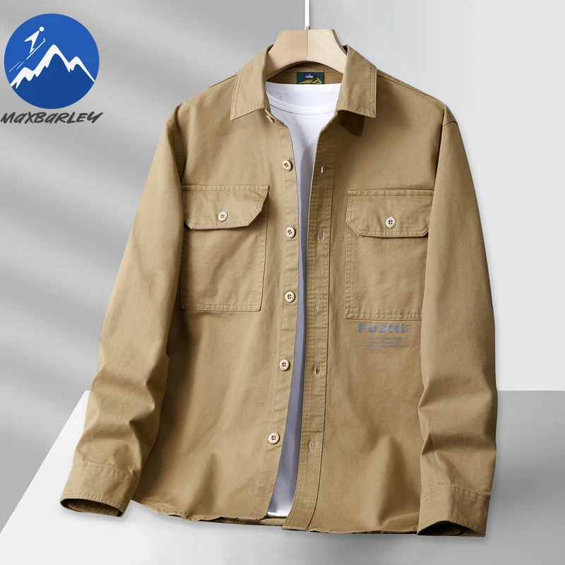 

Maxbarley Work Shirts Men Spring Autumn 2026 Vintage Fashion Lasel Pocket Shirt Outdoor Hiking Fishing Cotton Long Sleeve Tops