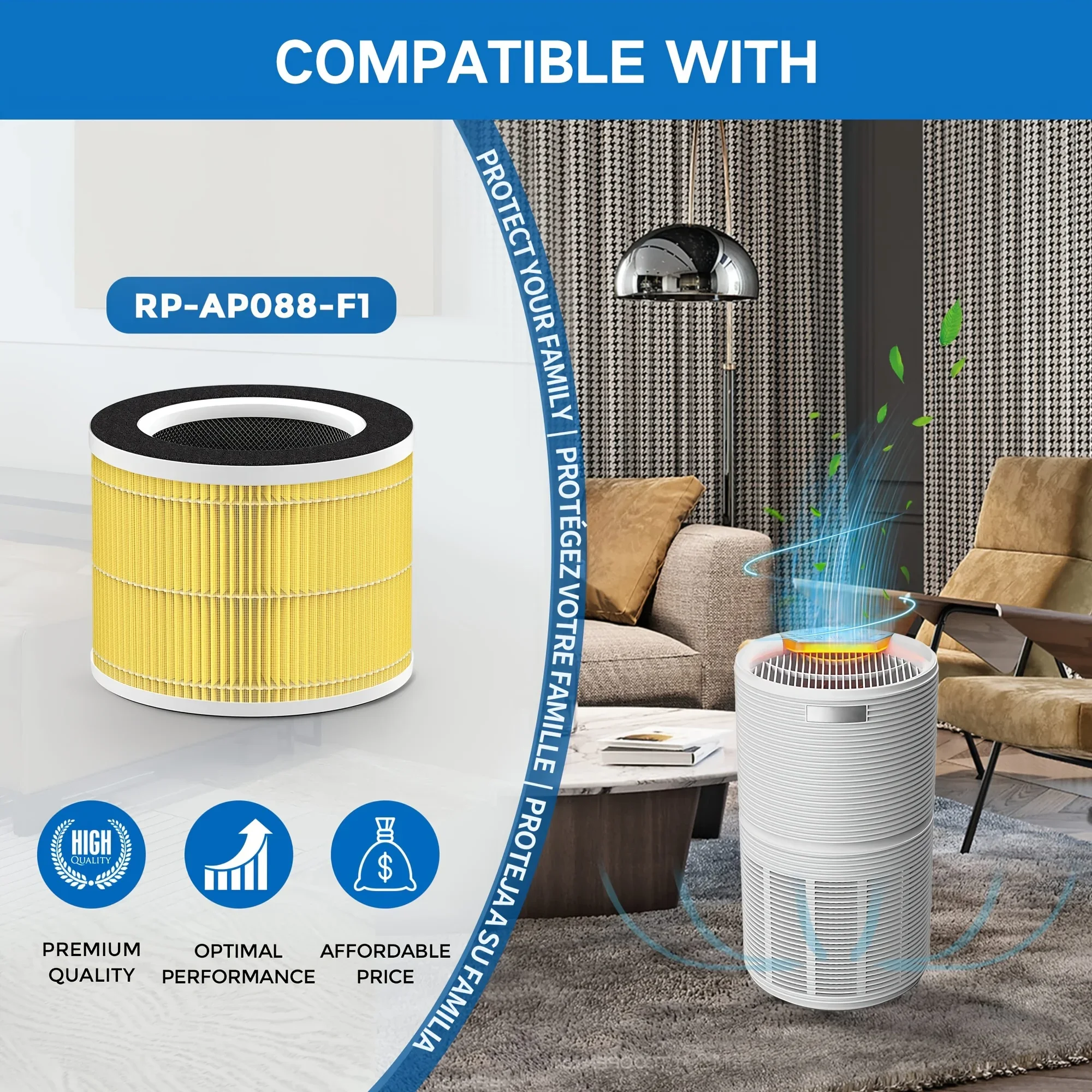 1/2 Pack RP-AP088-F1 Compatible with RENPHO Air Purifier Replacement Filter RP-AP088W RP-AP088 RP-AP088B