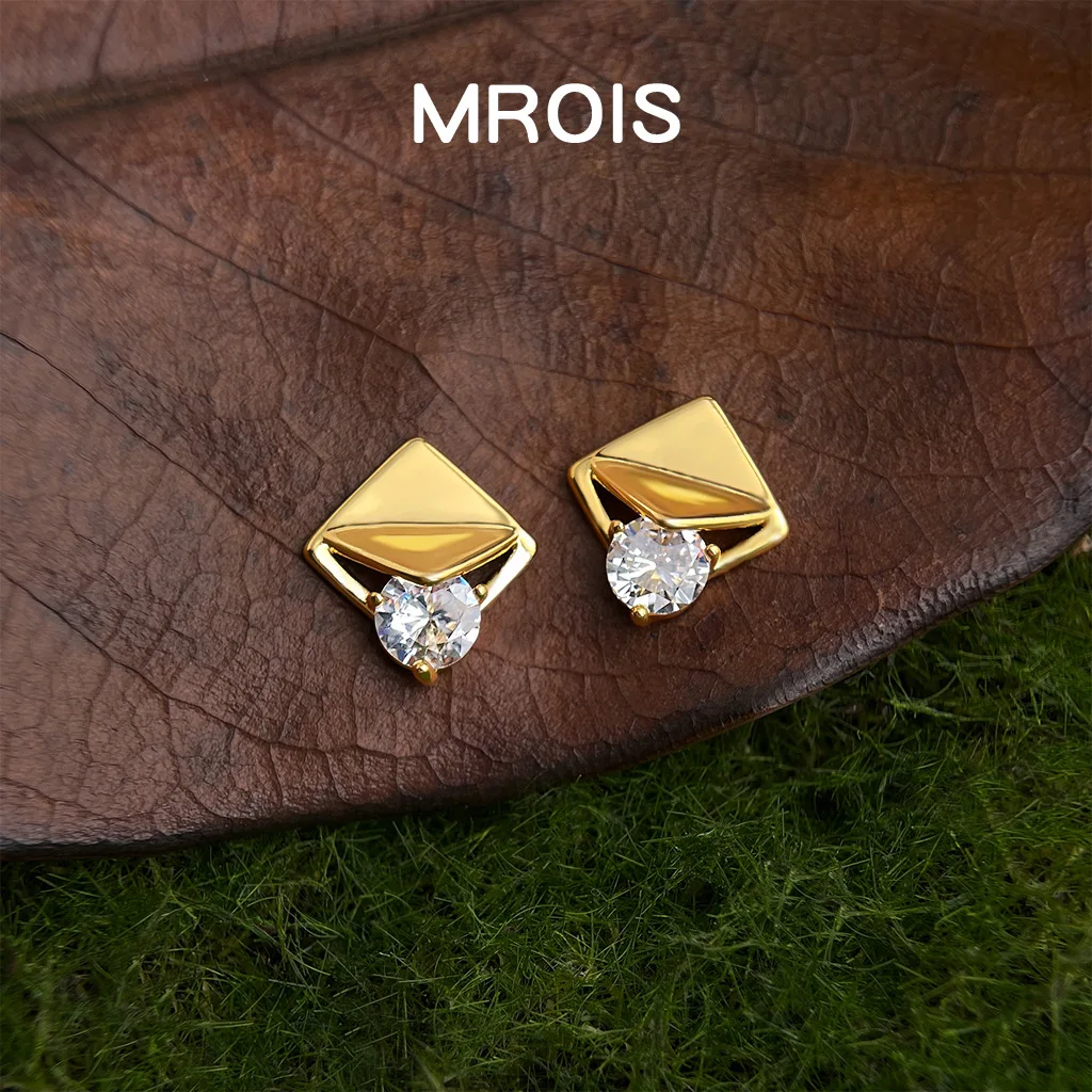 Designer~ Original geometric square open zircon stud earrings niche light luxury commuter earrings