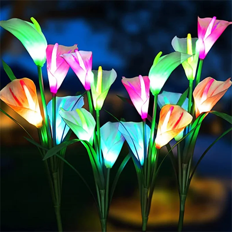 

2Pc LED Solar Cala Lily Flower Light Multi-color Change Lawn Lamp Outdoor Waterproof Landscape Light For Patio Yard Pathway