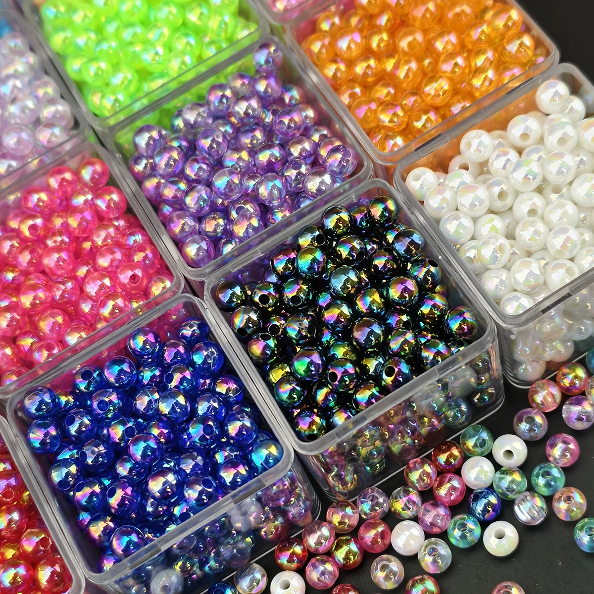 1050 Stück 6mm Zufällig Farblich Gemischte AB-Farben Runde Acrylperlen Set für DIY Herstellung Basteln Armband Halskette – Detail 3