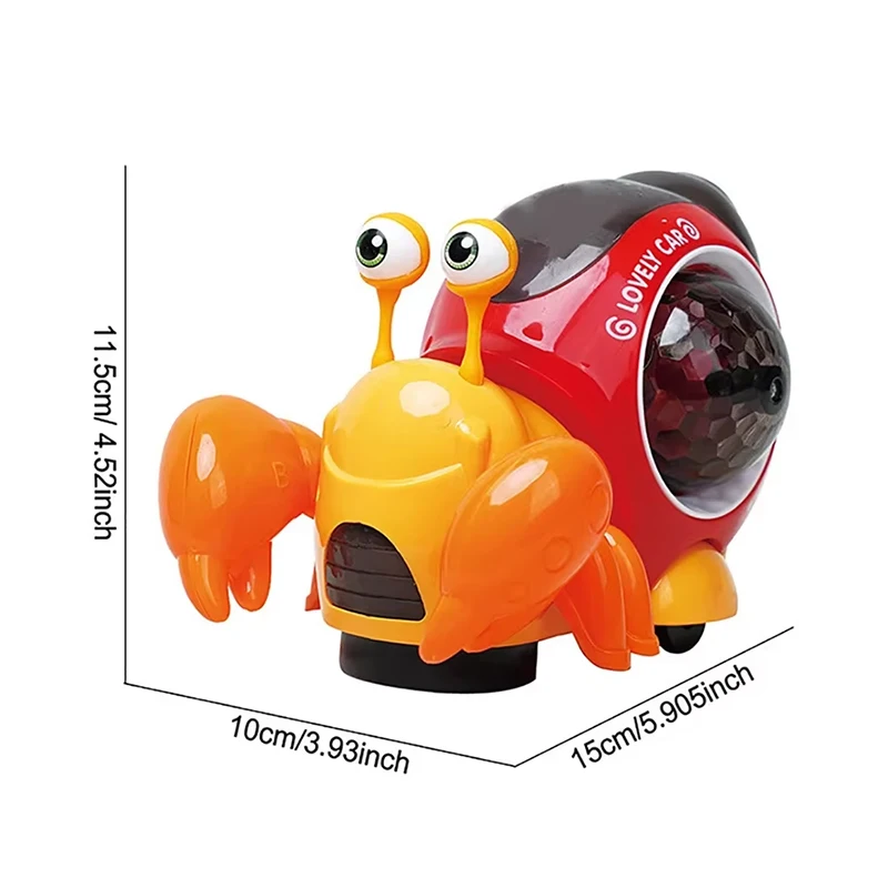 Caranguejo elétrico universal eremita, música colorida e projeção de iluminação, caranguejo de desenho animado, brinquedo de quebra-cabeça infantil sem bateria