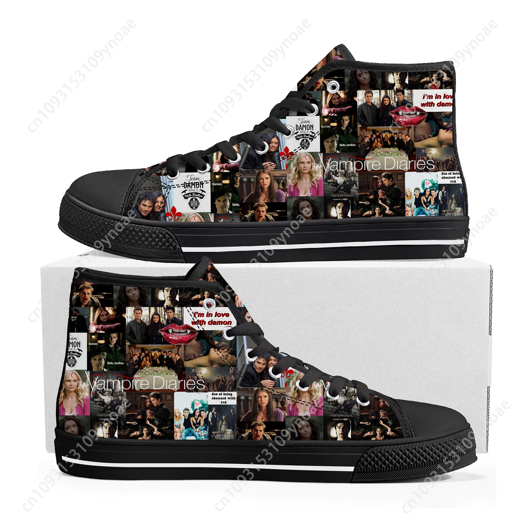 The Vampire Diaries Damon Salvatore High Top Sneakers High Quality Mens Womens Teenager Canvas Sneaker Couple Shoes Custom Shoe