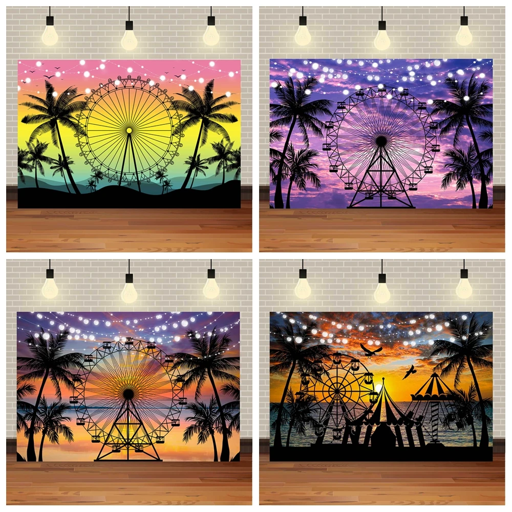 

Sunset Ferris Wheel Seaside Background Music Festival Wedding Photography Background Tropical Hawaii Holiday Birthday Party