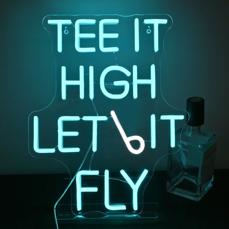 

Tee Hit High Let It Fly Neon Sign Custom For Golf Course Outdoor Wall Decor 5/12V USB Cool Blue Art Font Decor Dammable Light