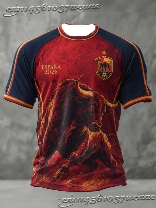 Unisex Spain Fan Soccer Jersey Bull City Building Splash Ink Pattern Background Casual Street Athletic Uniform FamilyMatching - view 4