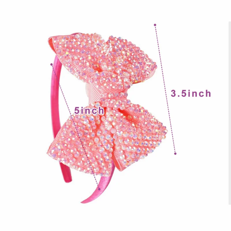 Princess Rhinestone Bow Headband Boutique Children Hairbands Tiara for Baby Girls Kids Candy Color Hair Hoop Accessories