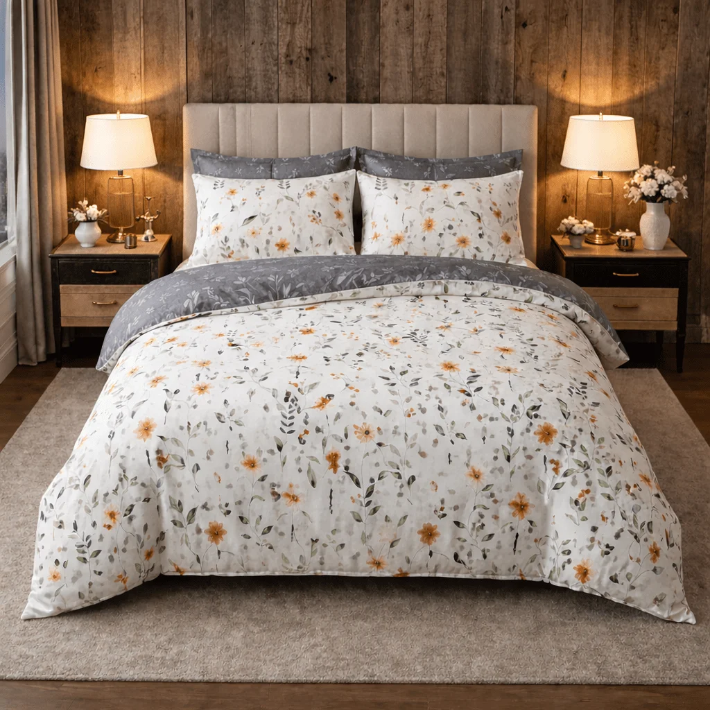 Luxury Silver Floral Duvet Cover Set Microfibre