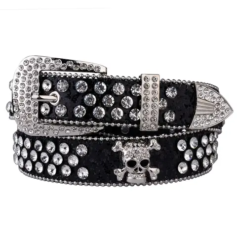 Cinture da cowgirl occidentali con strass SkullBelt per donne e ragazze Cintura country in pelle PU con borchie