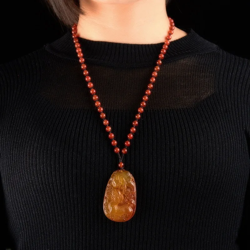 Pendentif porte-bonheur en Agate naturelle, calcédoine jaune, pour hommes et femmes, Joker à la mode