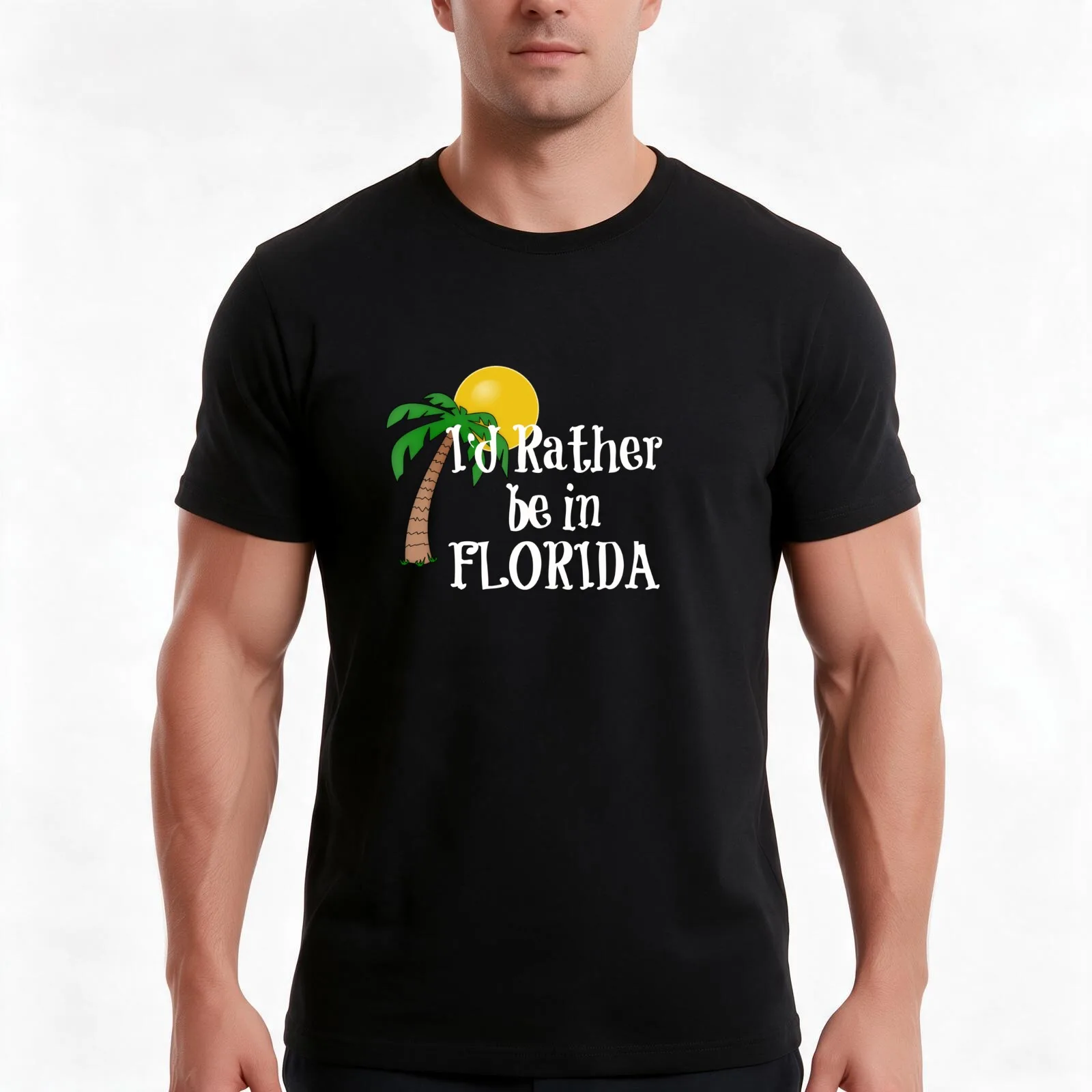 I'd Rather be in Florida, sunshine and palm trees T-Shirt, Summer Casual Cotton Tee, Oversized Streetwear Tops, Unisex Men Women
