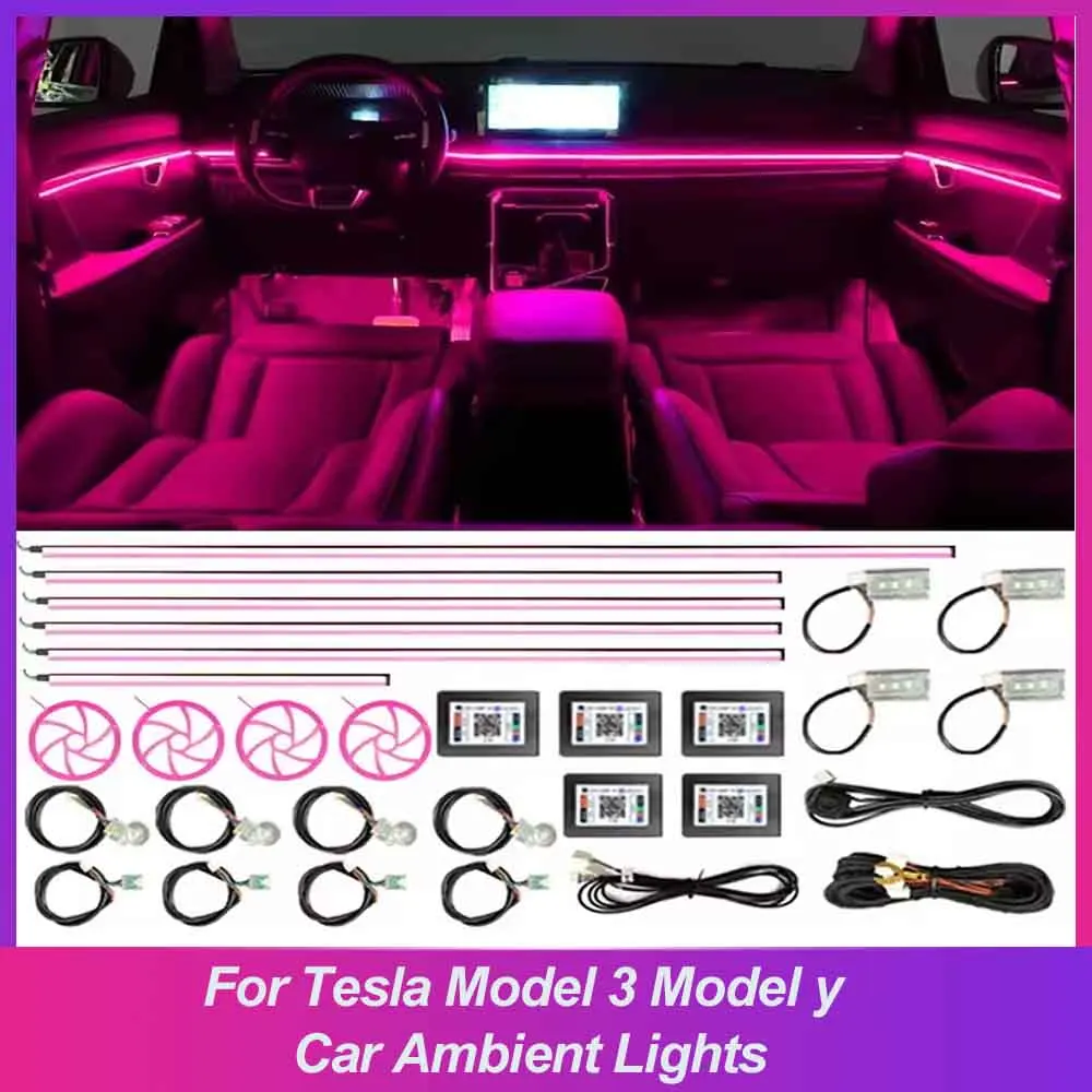 

Для Tesla Model 3 Model y Комплект автомобильных окружающих освещения 22 в 1 RGB светодиодные внутренние окружающие освещение Акриловая полоса Простая запираемая установка