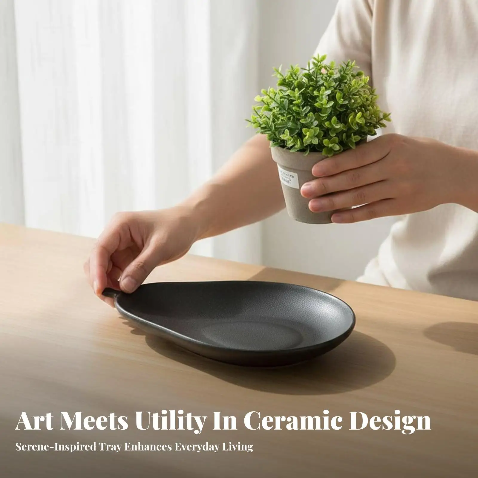 Artistic Ceramic Tray Saucer for Plant Pots Indoor Water Catchment Base Decorative Planter Accessory for Home