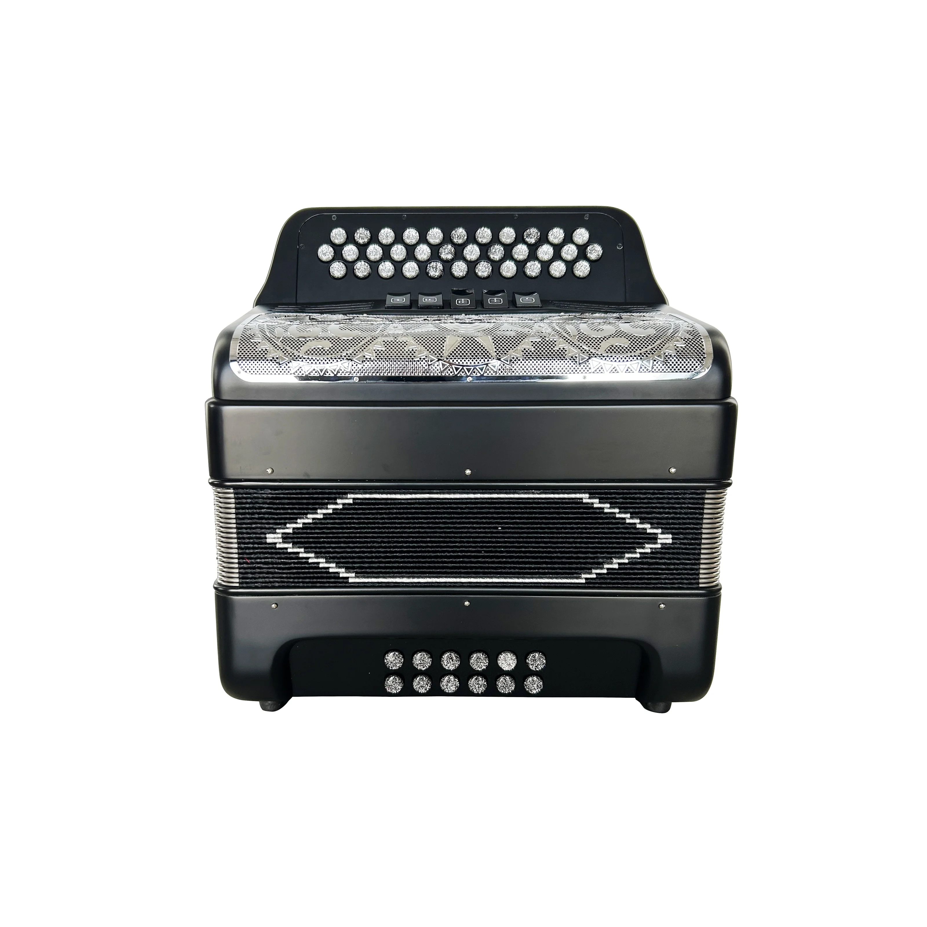 

34-Button 12-Bass 5-Register Matt Black Body Accordion Instrument Silver Grill Silver Buttons Acordeon JB3412D Diatonic