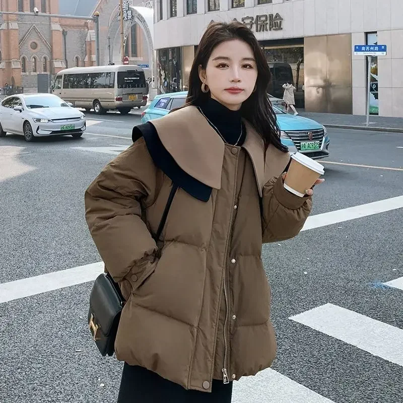 Franse Elegante Winter Nieuwe Dames Tops Parka 'S Turn Down Kraag Lange Mouw Losse Gewatteerde Parka 'S Warme Donsjassen Bovenkleding Dames