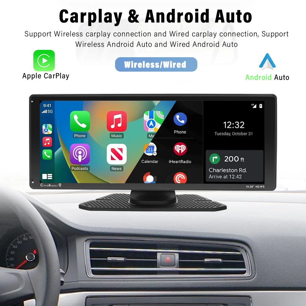 10.26inch IPS Touch Screen Car Monitor Carplay Android Auto WIFI Dashboard Dash Cam Airplay Autolink Bluetooth EQ Smart Player