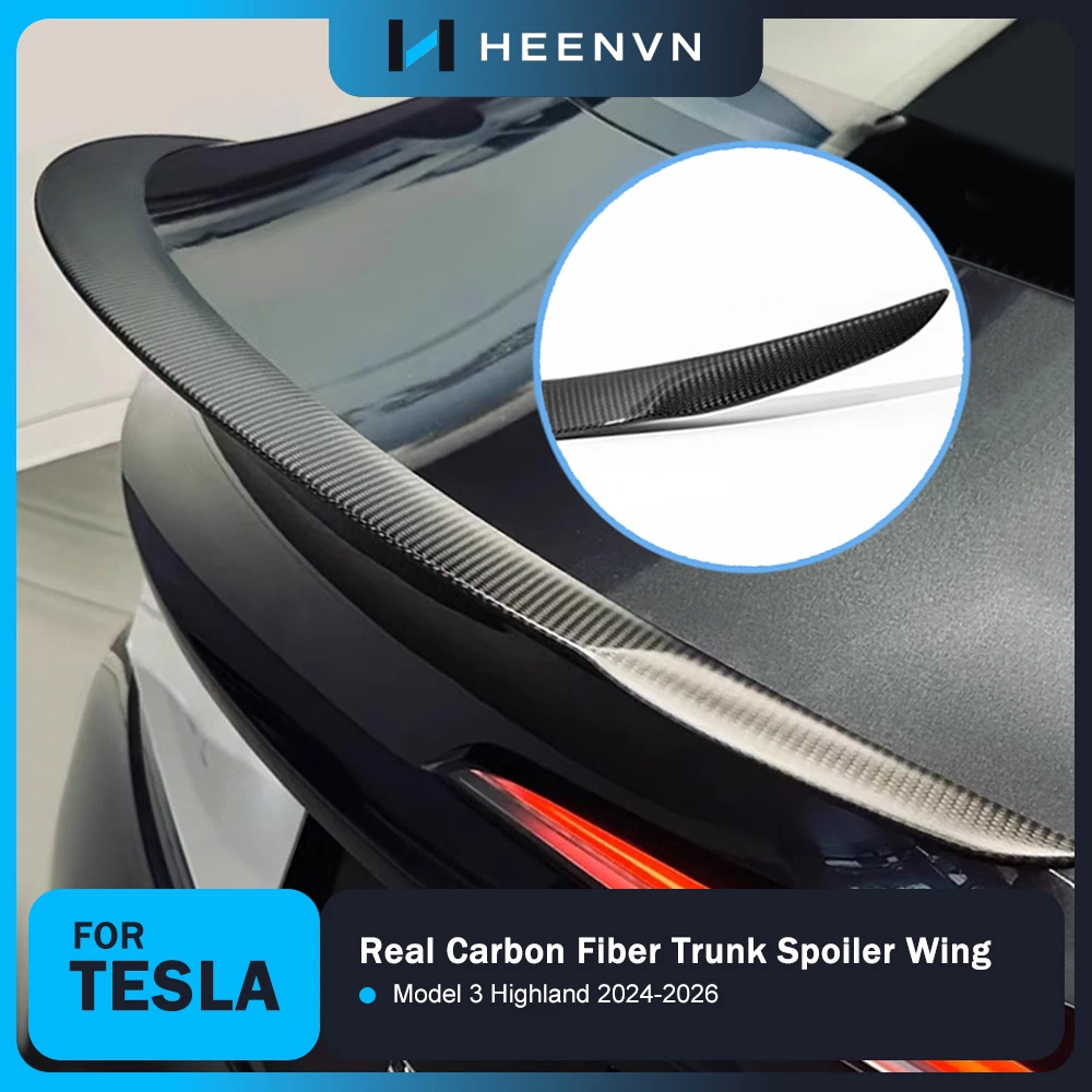 Image of Heenvn Performance Version Echt-Carbonfaser-Spoiler für Tesla Model 3 Highland 2024-2026 Heckklappflügel Außenzubehör