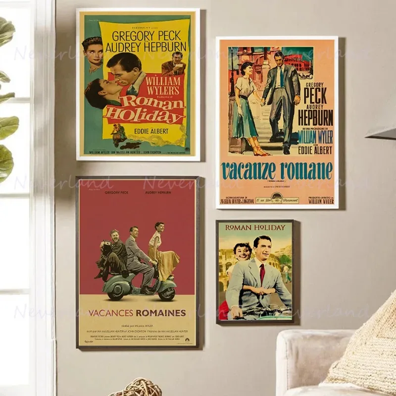 Retro Classic Romantic Love Film Roman Holiday Audrey Hepburn Posters Canvas Painting and Prints Wall Art Picture for Room Decor