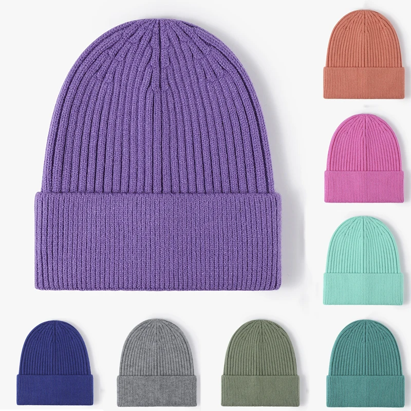 

women winter hats knitting solid color purple cyan blue orange beanies winter caps for women men