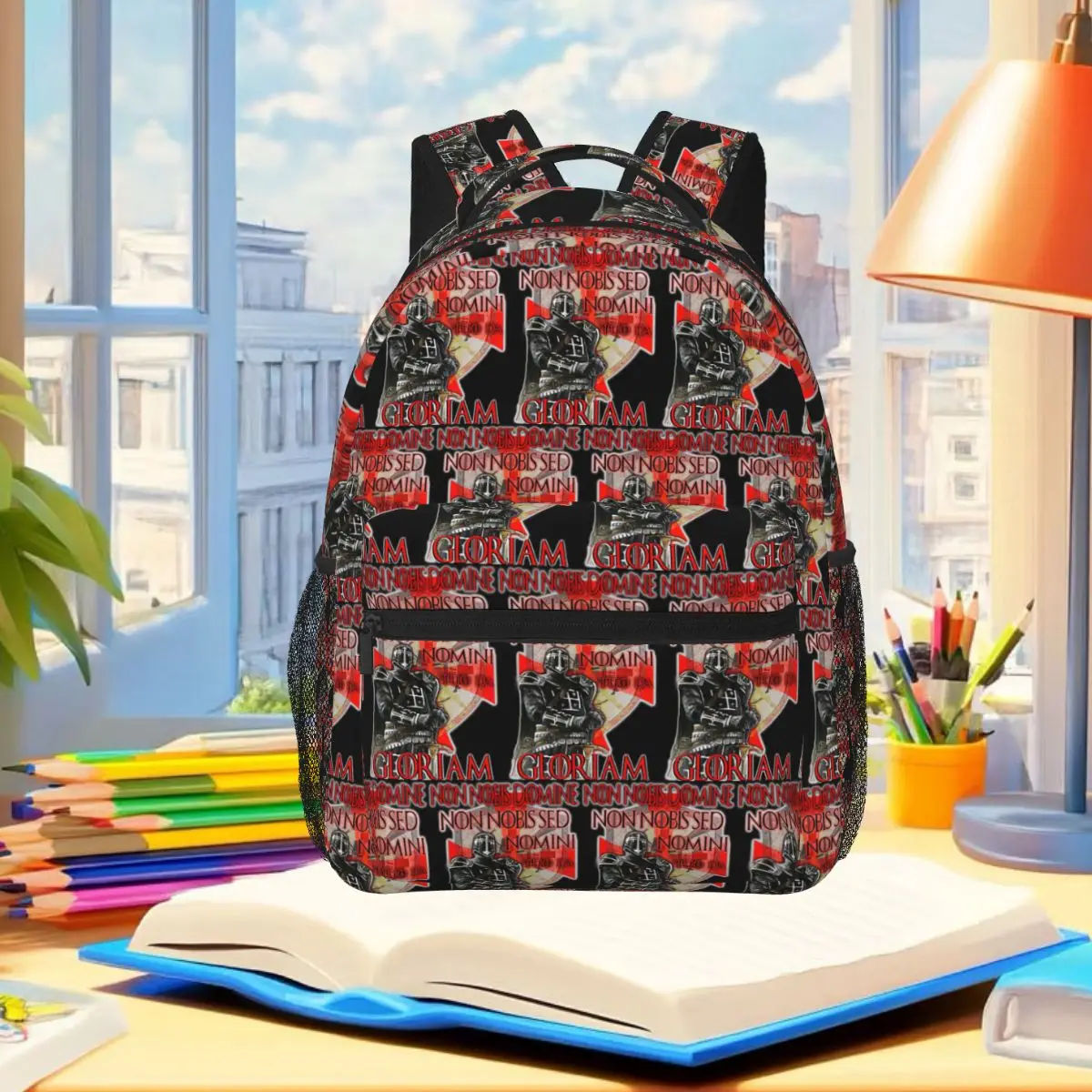 Knights Templar Cross Shield Symbol Medieval Sword Emblem Secret Order Backpack Student Boys Girls BookBag Computer Shoulder Bag