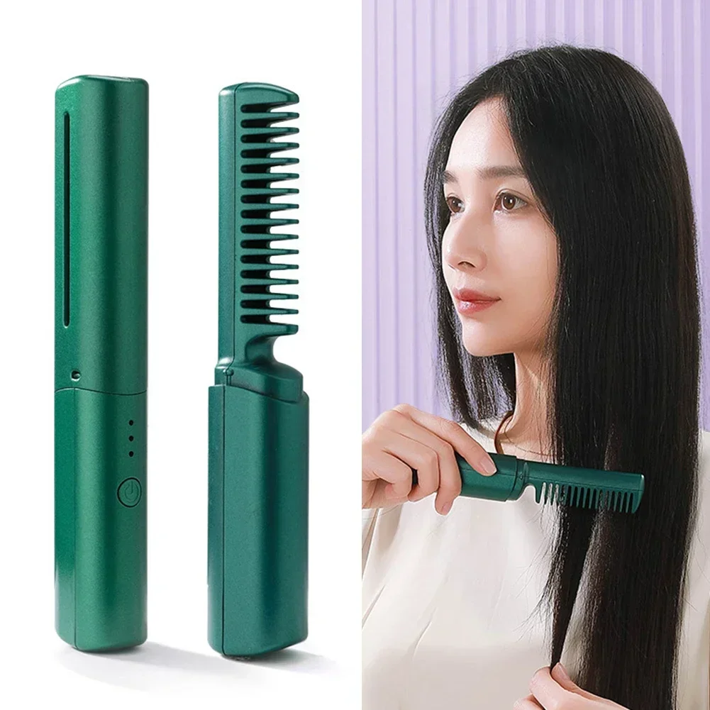 Hair Straightener Brush 3 Levels 60s Anti-Scald Heat Up Cordless Rechargeable Hot Comb 4000mAh Battery Straightener Brush