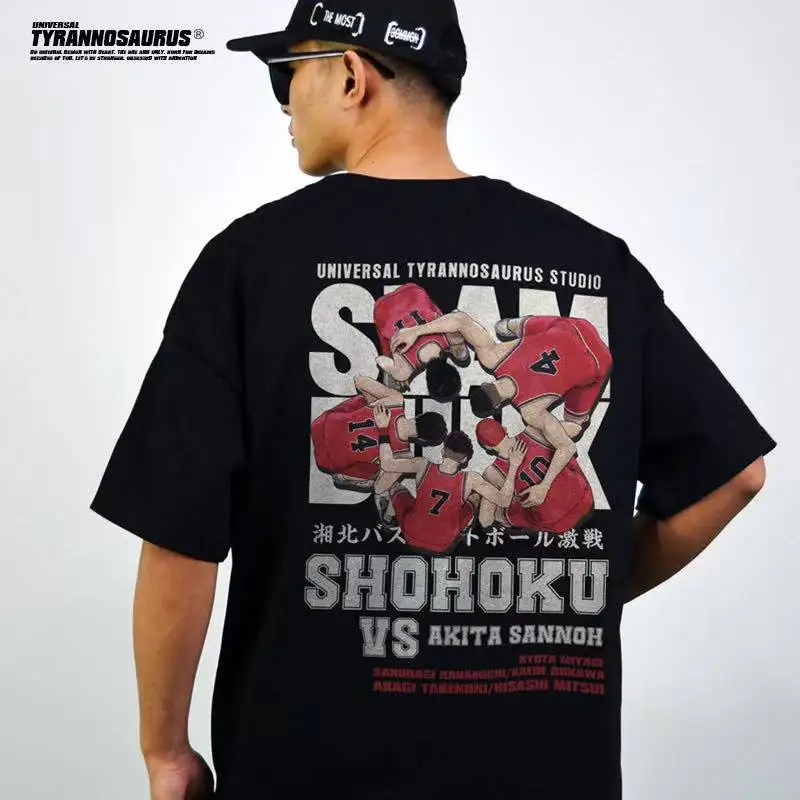 Nueva camiseta Slam Dunk 2025 verano algodón Anime japonés Harajuku deportes Top de manga corta ropa informal estampada hombres mujeres