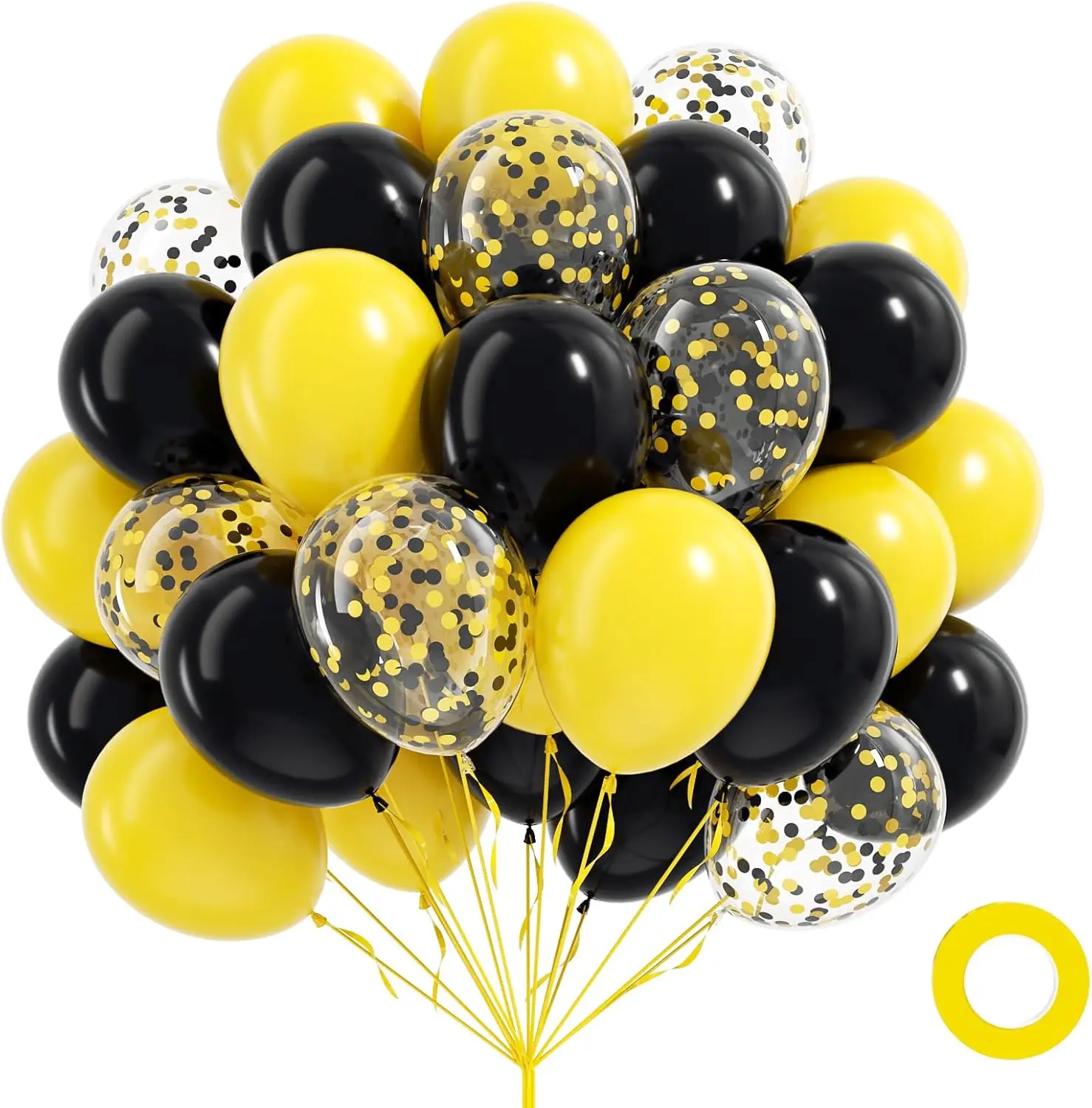 62 Stück 12 Zoll große gelb-schwarze Luftballons mit Konfetti-Ballons für Bienen-Themen-Geburtstagsfeiern, Babyparty-Dekorationen und Zubehör