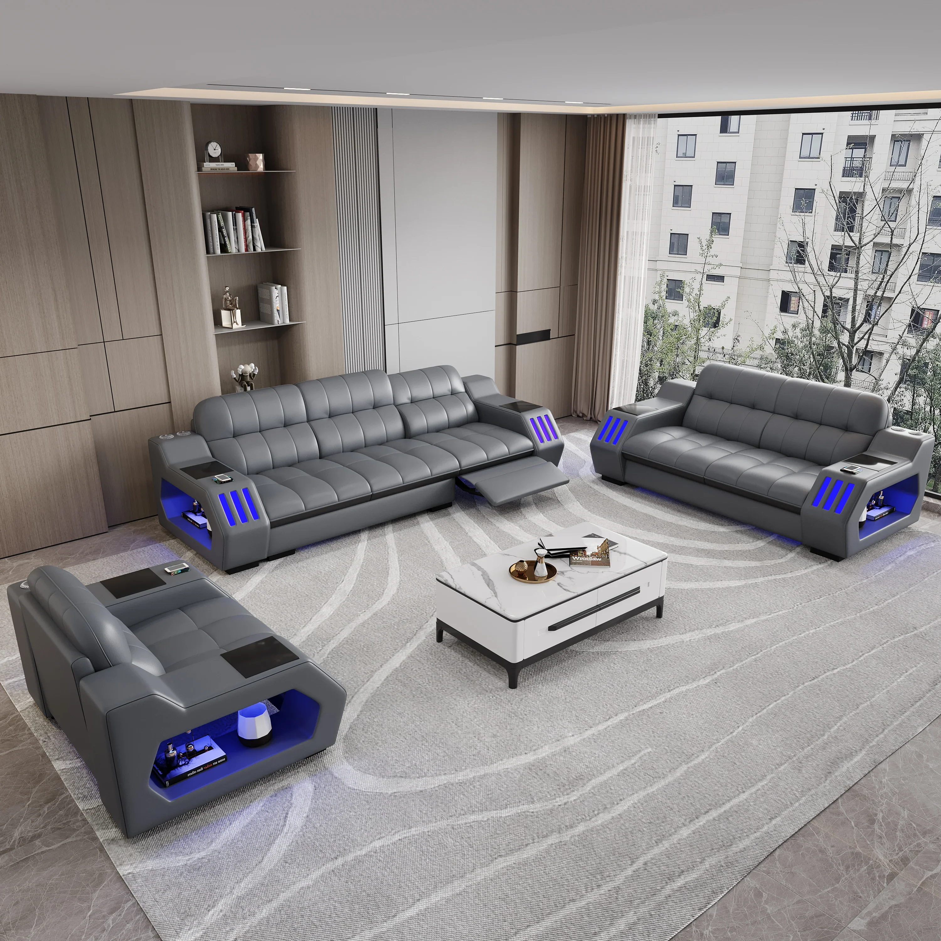 

-Italian Genuine Leather Sofa Luxury Couches 7 Seats Sofa Set Sectional Corner Modular Modern Sofa Living Room L Shape Couch