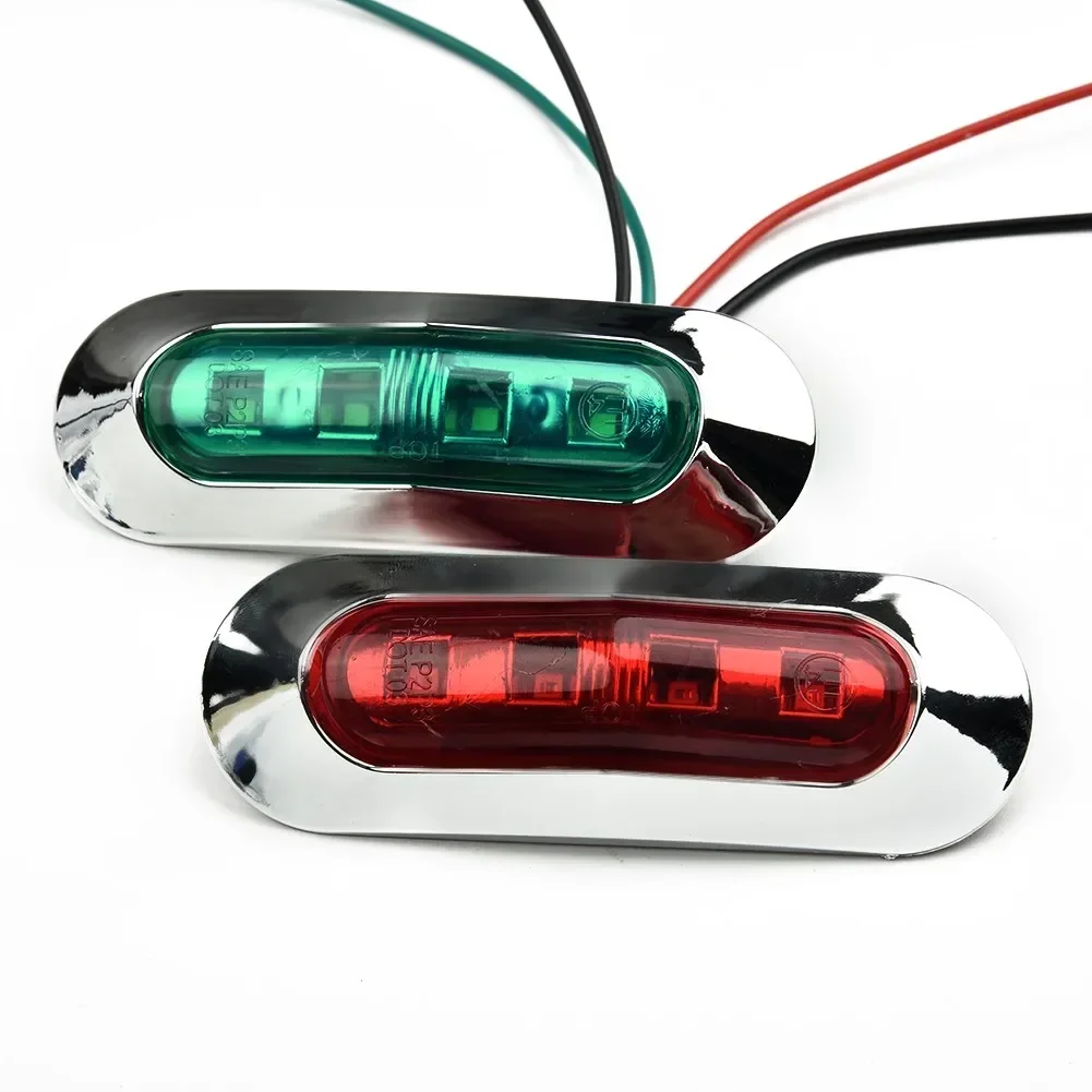 2Pcs Red Green LED Boat Navigation Light 12-24V Bulbs Each. 12V-24V DC, Sturdy PC Lens And High-strength Chrome Bezel, Could Wor