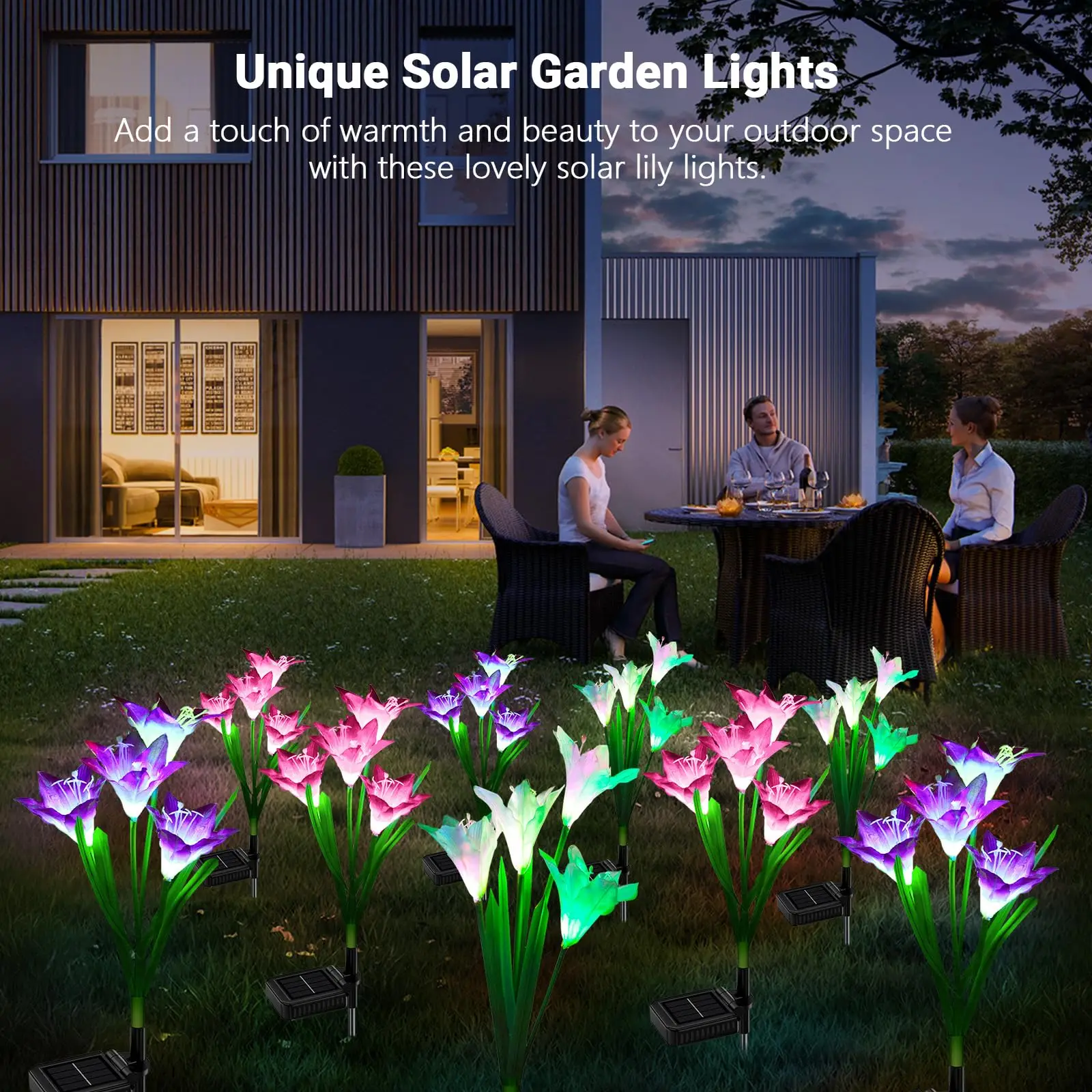 Lily Flower Solar Outdoor Light Ip65 Waterproof Solar Powered for Garden Pathway Landscape Lights Courtyard Yard Decoration