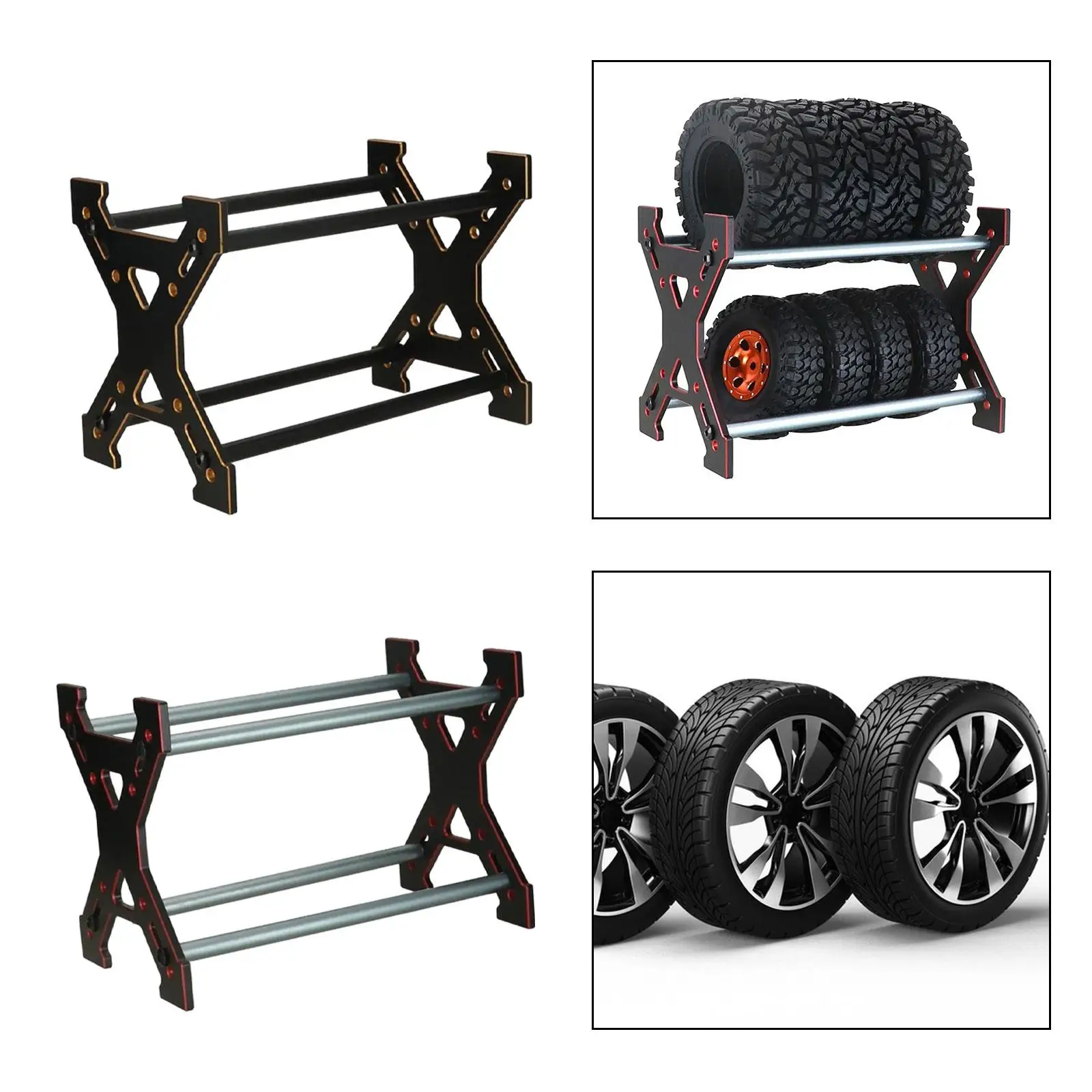 RC Car Tires Rack Metal Unit Wheel Storage Shelf Detachable for 1/24 1/18 Scale RC Crawler Remote Control Car Climbing Car Parts