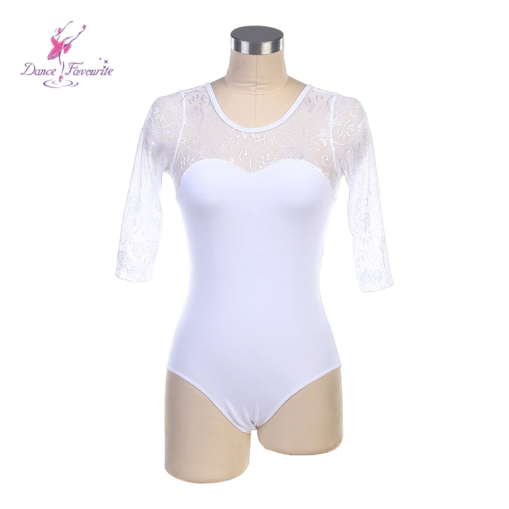 White Lace Ballet Leotards para Dança, Dancewear Dancewear, Comprimento Médio, Favorito, 03D2421, Novo