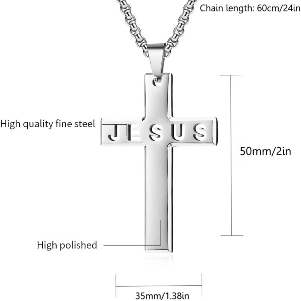 Kreuz-Anhänger aus Edelstahl für Herren, inspirierende Bibel-Schrift-Halsketten, personalisierter Modeschmuck – Detail 4