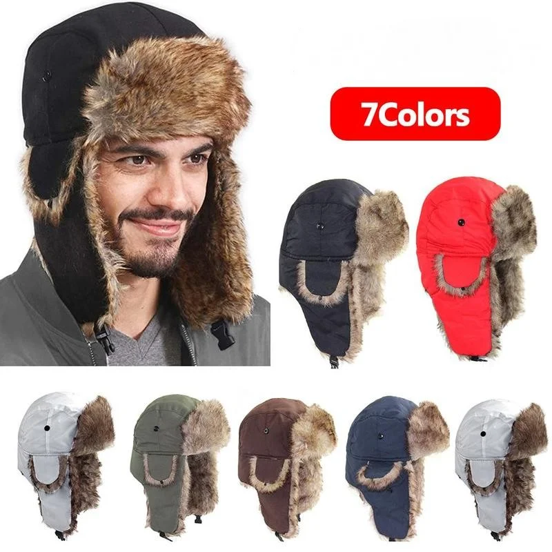 Mens Women Unisex Warm Trapper Aviator Trooper Earflap Winter Flaps Ski Hat New Hats Russian Ski Hat Faux Fur Hats